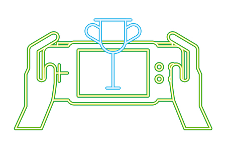 hands with control trophy neon video game vector illustrationのイラスト素材