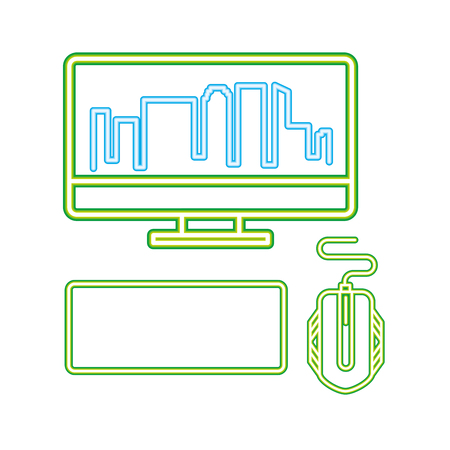 computer mouse and keyboard neon video game vector illustrationのイラスト素材