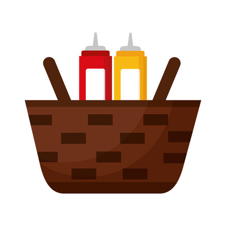 wicker basket with mustard and ketchup vector illustrationのイラスト素材