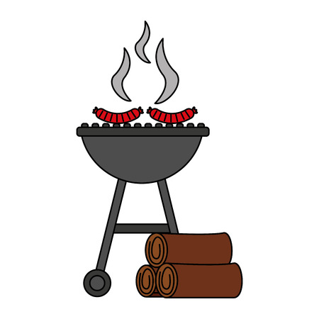 barbecue grill with sausages and wooden vector illustration vector illustrationのイラスト素材
