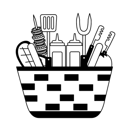 wicker basket barbecue sauces kebab meat vector illustration vector illustrationのイラスト素材
