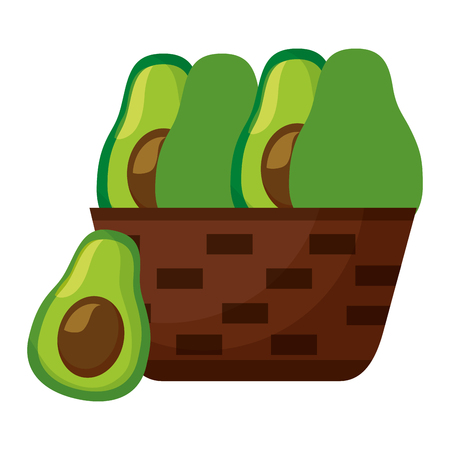 wicker basket with fresh avocado vector illustrationのイラスト素材