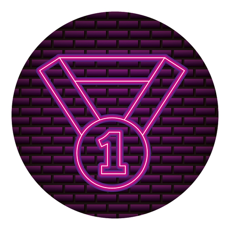 medal award number one neon brick wall vector illustrationのイラスト素材