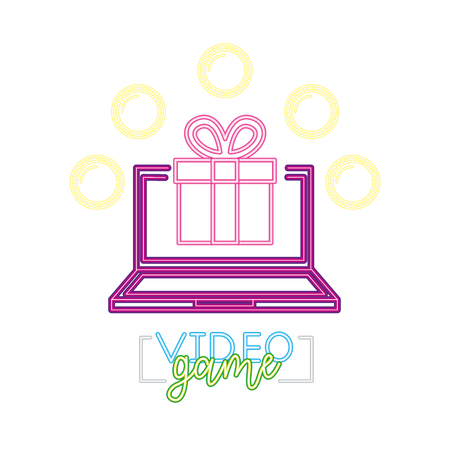 computer gift box neon video game vector illustration vector illustrationのイラスト素材