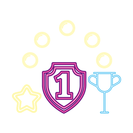 shield number one trophy neon video game vector illustration vector illustrationのイラスト素材