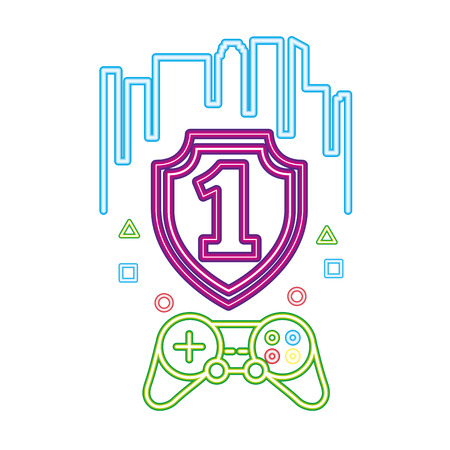 shield number one control neon video game vector illustration vector illustrationのイラスト素材