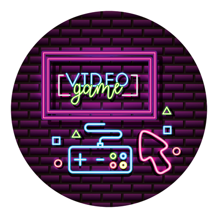computer controller arrow neon video game wall vector illustrationのイラスト素材