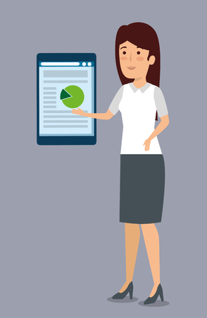 businesswoman with document information and statistics graphic vector illustrationのイラスト素材