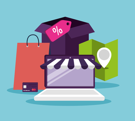 ecommerce with laptop to shopping online technology vector illustrationのイラスト素材