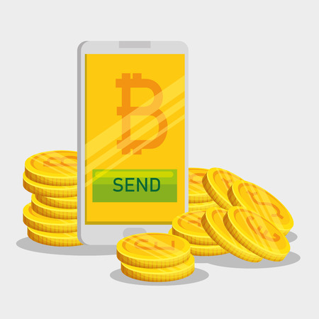 bitcoin currency and smartphone exchange virtual vector illustrationのイラスト素材