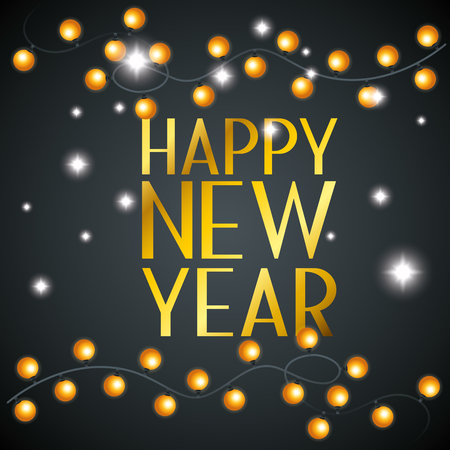 happy new year with decoration lights vector illustrationのイラスト素材