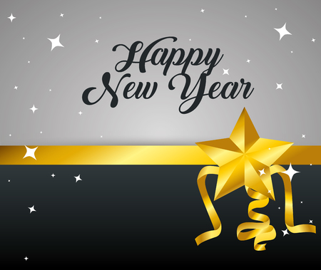 happy new year with stars and ribbon vector illustrationのイラスト素材