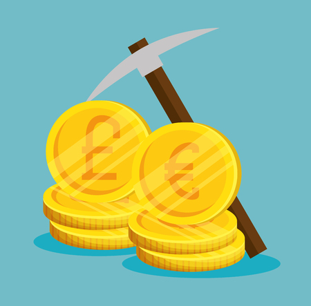 euro and pound coins to exchage for bitcoin currency vector illustrationのイラスト素材