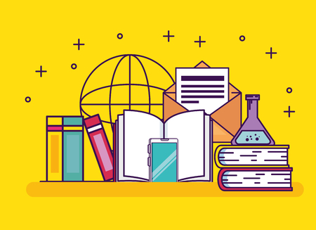 elearning books and smartphone technology with letter vector illustrationのイラスト素材