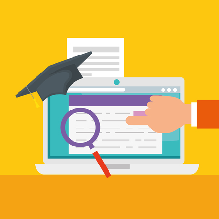 hand with laptop document technology to study vector illustrationのイラスト素材