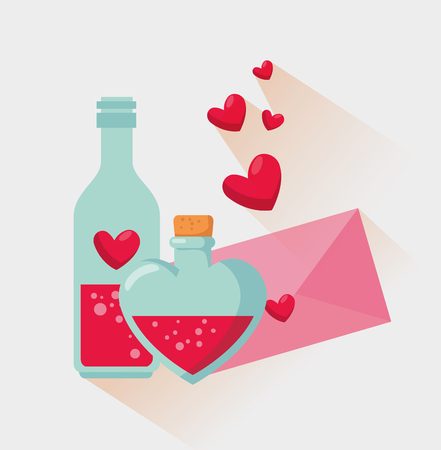 love potion bottle with valentine card message vector illustrationのイラスト素材