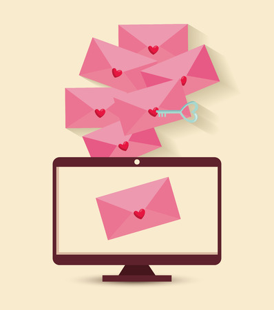computer with cards letter message to valentine day vector illustrationのイラスト素材