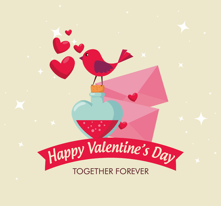 bird with valentine cards and love potion vector illutrationのイラスト素材