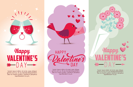 set valentine day with love potion and bouquet flowers vector illustrationのイラスト素材