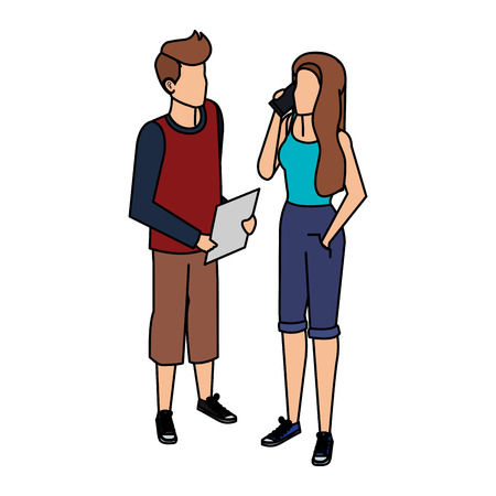 couple avatar characters icons vector illustration designのイラスト素材