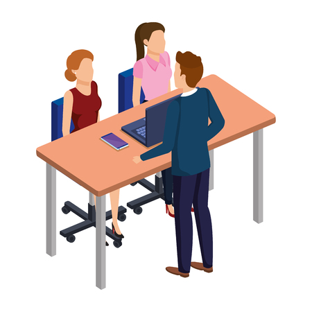business people in the desk with laptop vector illustration designのイラスト素材