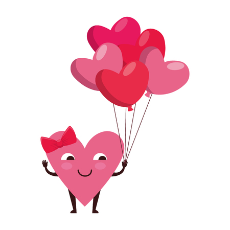 heart love female with balloons air kawaii character vector illustrationのイラスト素材