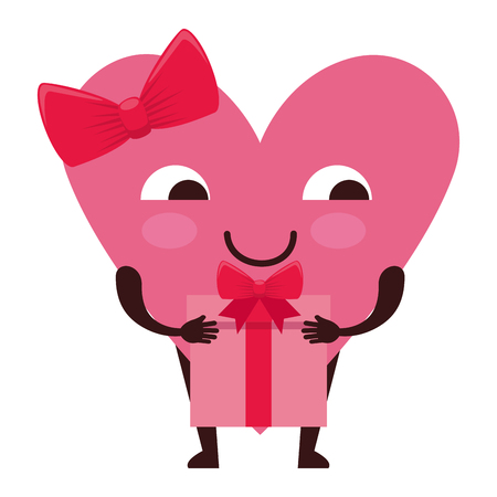 heart love female with gift kawaii character vector illustration designのイラスト素材