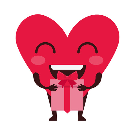 heart love with gift kawaii character vector illustration designのイラスト素材