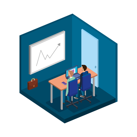 couple of men in the office avatars characters vector illustration designのイラスト素材