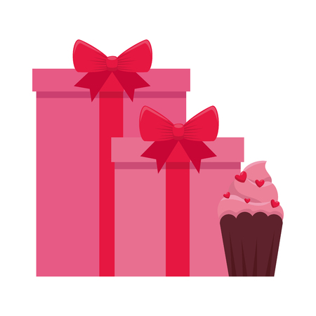 gifts boxes presents with cupcake vector illustration designのイラスト素材