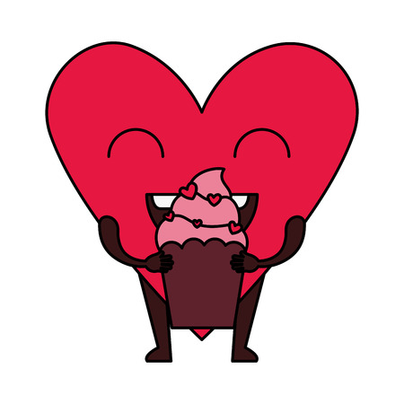 heart love with cupcake kawaii character vector illustration designのイラスト素材