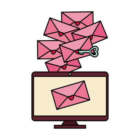 envelopes with hearts and key in computer vector illustration designのイラスト素材