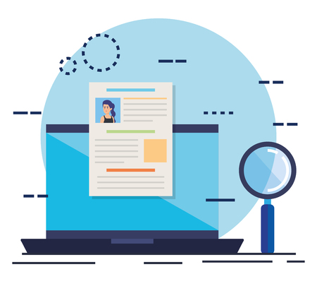curriculum vitae in laptop with magnifying glass vector illustration designのイラスト素材
