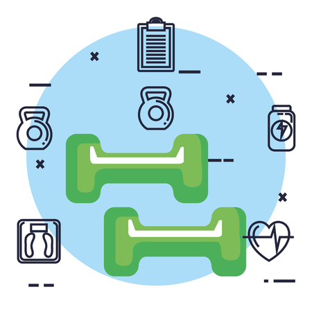 weight lifting dumbbell with fitness icons vector illustration designのイラスト素材
