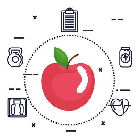 apple fresh with fitness icons vector illustration designのイラスト素材