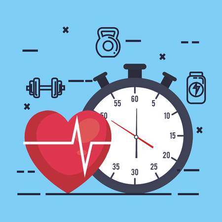 chronometer timer with fitness icons vector illustration designのイラスト素材