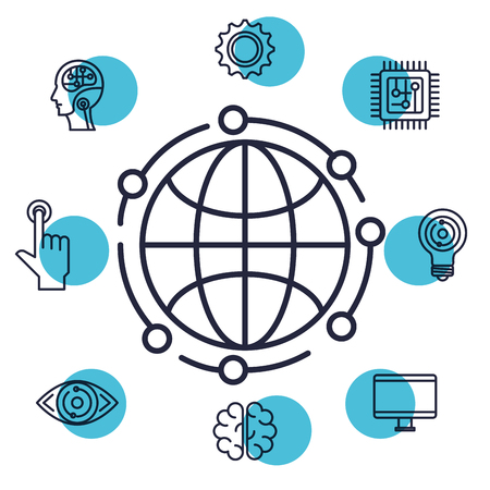 sphere planet with artificial intelligence icons vector illustration designのイラスト素材