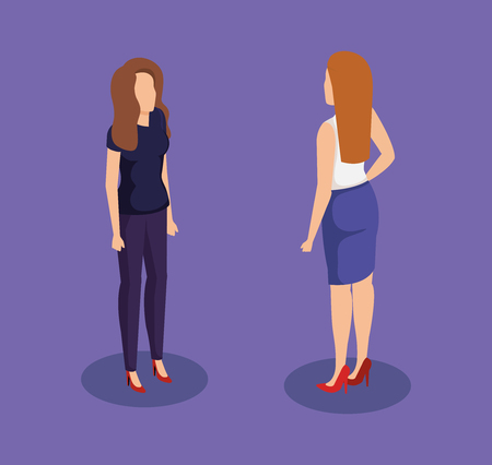 couple businesswomen avatars characters vector illustration designのイラスト素材