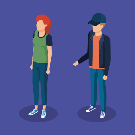 couple avatar characters icons vector illustration designのイラスト素材