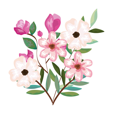 beautiful flowers and leafs decoration vector illustration designのイラスト素材