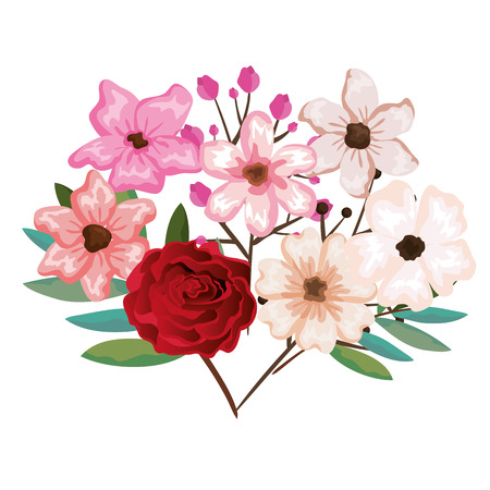 beautiful flowers and leafs decoration vector illustration designのイラスト素材