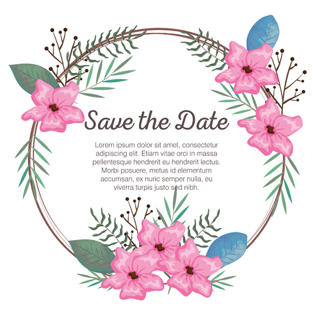 invitation card with beautiful flowers and leafs vector illustration designのイラスト素材