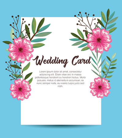 invitation card with beautiful flowers and leafs vector illustration designのイラスト素材