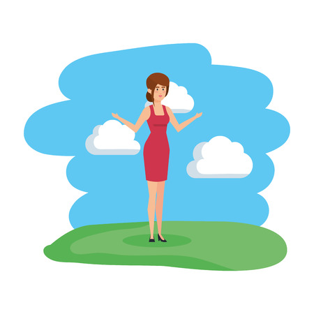 beautiful and young woman in the park vector illustration designのイラスト素材