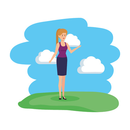 beautiful and young woman in the park vector illustration designのイラスト素材