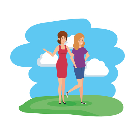 couple girls in the park vector illustration designのイラスト素材