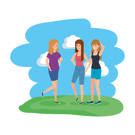 group of women in the park characters vector illustration designのイラスト素材