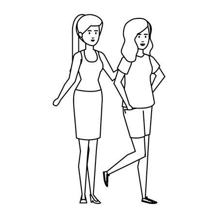 couple businesswomen avatars characters vector illustration designのイラスト素材