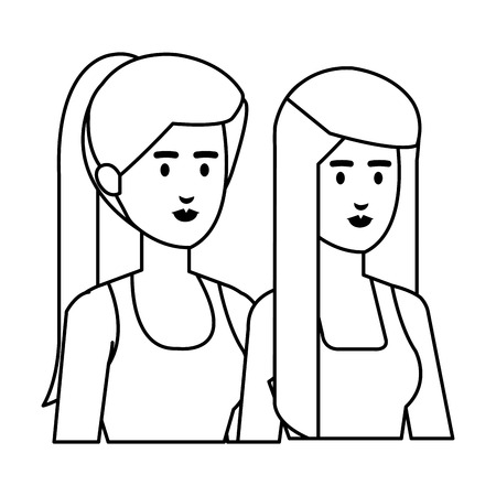 couple girls avatars characters vector illustration designのイラスト素材