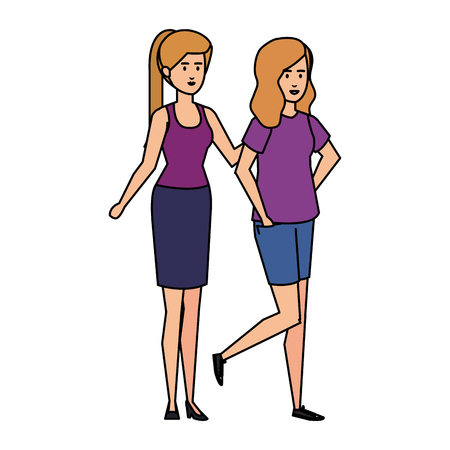 couple girls avatars characters vector illustration designのイラスト素材